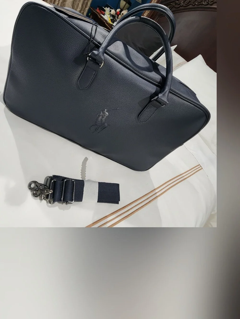 Ralph Lauren Navy Duffle Shoulder Bag, Gym Travel Weekender Bag